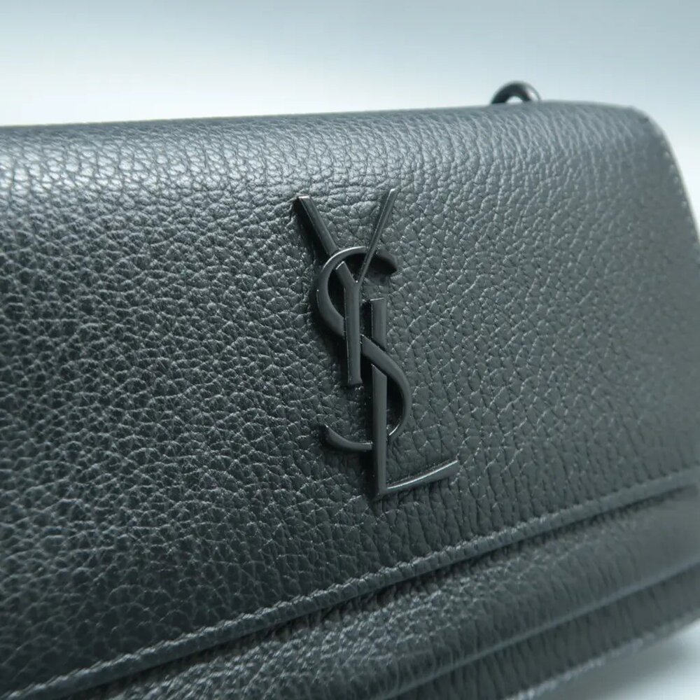 100% Authentic SAINT LAURENT Sunset Mini Black Leather Shoulder Bag 1294-101724 - Picture 9 of 12